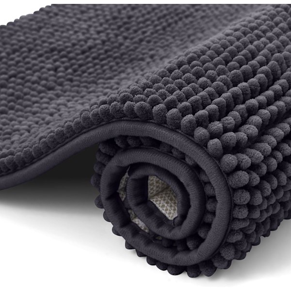 Halkfri Chenille Badrumsmatta, Extra Mjuk Superabsorberande Fluffig Badrumsmatta för Badrum, Maskintvättbar Fotmatta, 40 x 60 cm, Mörkgrå Dark Gray