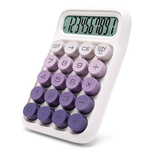 Mekanisk Räknare, 10 Siffror, Stor LCD-Display, Lila Gradient Skrivbordsräknare Stora Knappar - Gradient Lila Purple