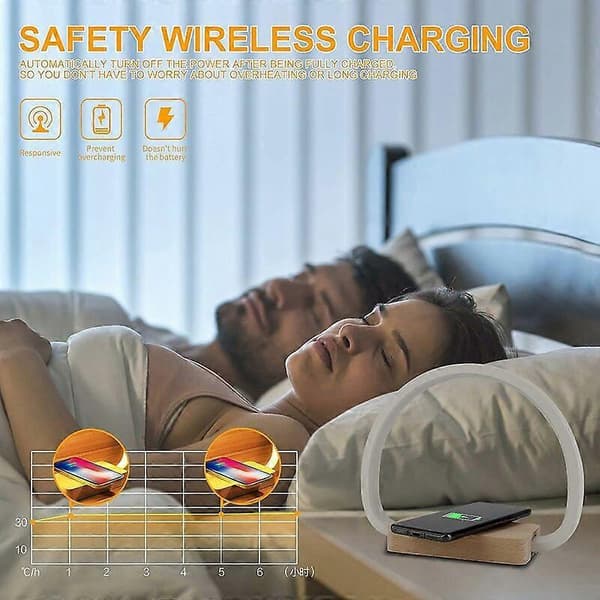 Sengelampe med trådløs oplader og USB bordlampe med interface, 3 lysstyrkejusteringer