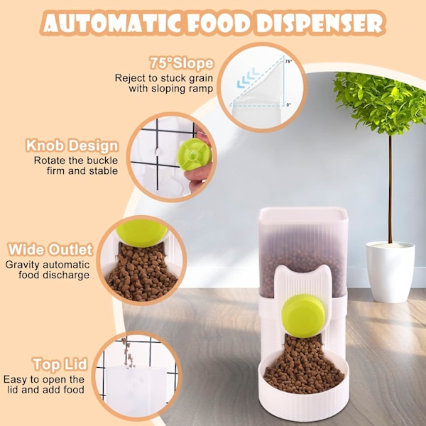 Automatisk Påfyllningsbar Djurmatare, 1L Kapacitet Auto Gravity Bur Hängande Matdispenser Set (Matare, Grå)