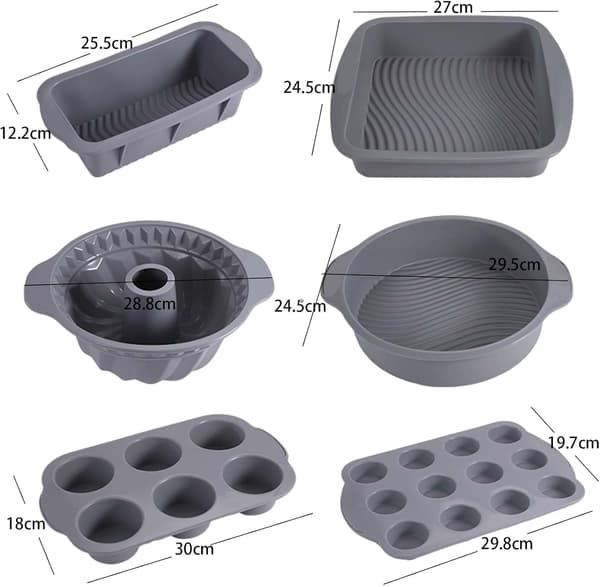 Silikone Bageform Sæt, Non-Stick, Kage Brød Pan Muffin Cupcake Bakke, BPA Fri til Bageudstyr (Grå, Sæt med 6)