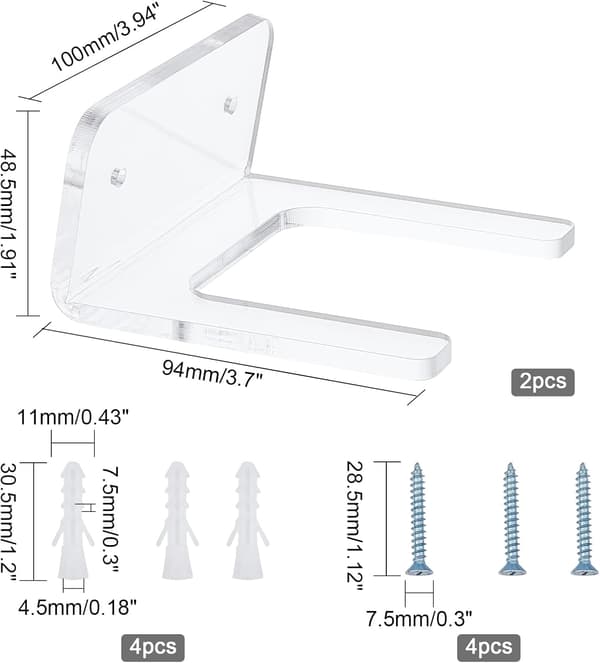 2-pack Akryl Gitarr Väggfäste, Genomskinlig Gitarr Väggfäste med 4st Järnskruvar och Plastpluggar 9.4x10x4.85cm Gitarr Väggkrok Fäste för Gitarr