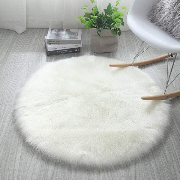 Rund matta i fuskpäls, Fårskinnsimitation, Mjuk golvmatta, för sovrum vardagsrum, Vit - Diam 50 cm white