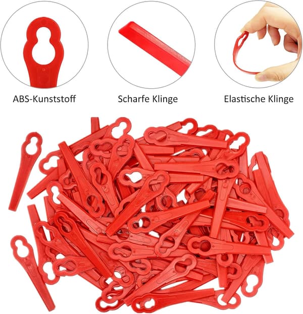 Udskiftningsklinger, plæneklipperklinger af plast, tilbehør til batteridrevne plæneklippere - 100 klinger