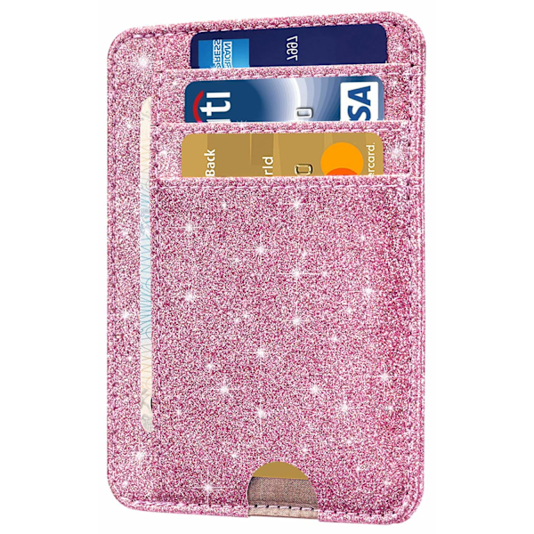 Korthållare Plånbok Ficka Fram Minimalistisk Läder Med RFID-blockering Korthållare Plånbok för Män & Kvinnor - A Glitter Pink Pink