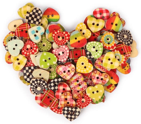 Hjerteformede knapper - 100 stk 16*18mm Fargerike treknapper med 2 hull, assorterte dekorative knapper