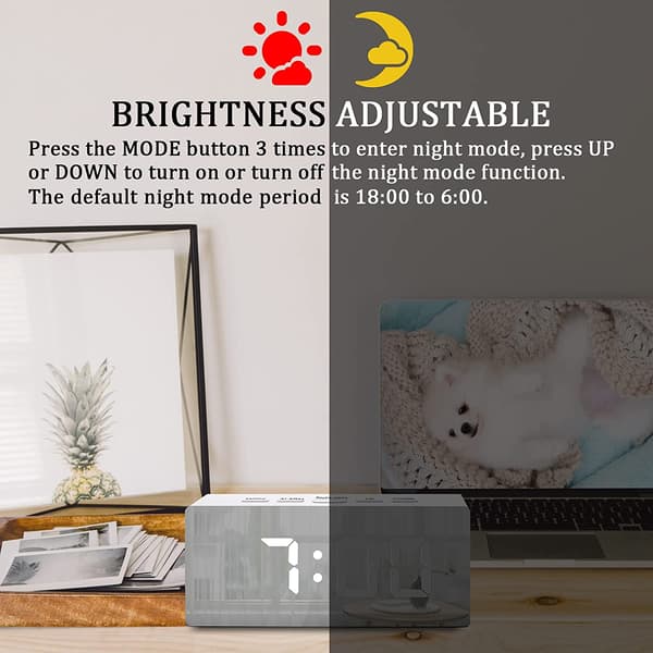 Digital LED vekkerklokke med speiloverflate Hvit 145