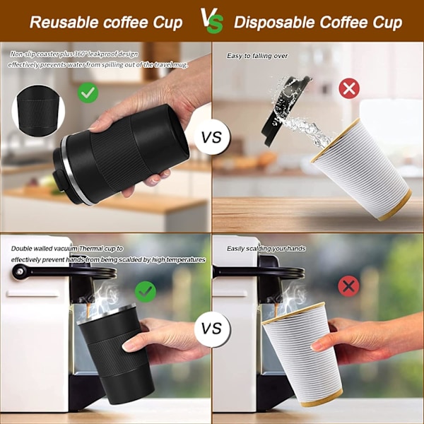 Isolerad Resemugg Spillfri Läcksäker Bärbar Rostfritt Stål för Camping (Svart, 414 ml) Black