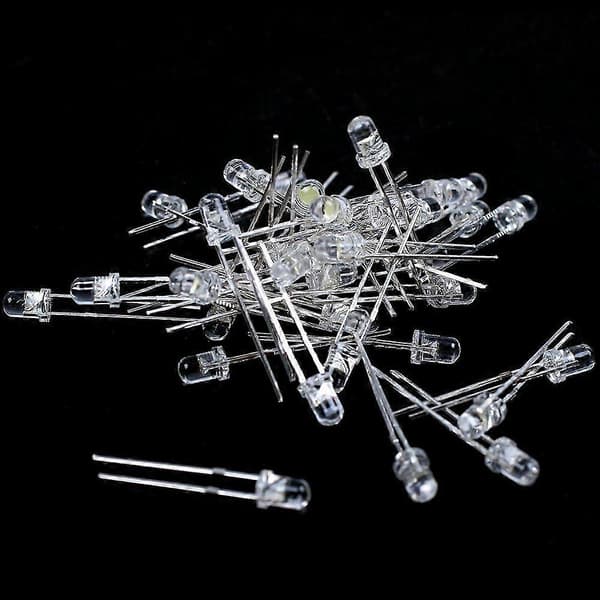 40 stk. 3mm Hvit LED Lampe Lysdiode DC 2.5V-3V DS