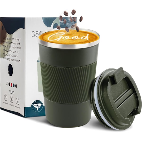 Isolerad Resemugg för Kaffe Spill- och Läcksäker Bärbar Rostfritt Stål för Camping (Grön, 414 ml) Green