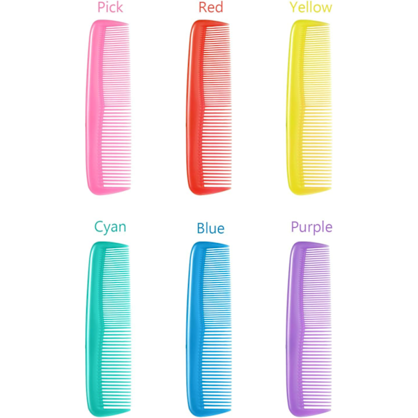 12-delars hårkamset unisex plast hårkam, utsökt kam (gul, lila, grön, blå, röd, rosa)