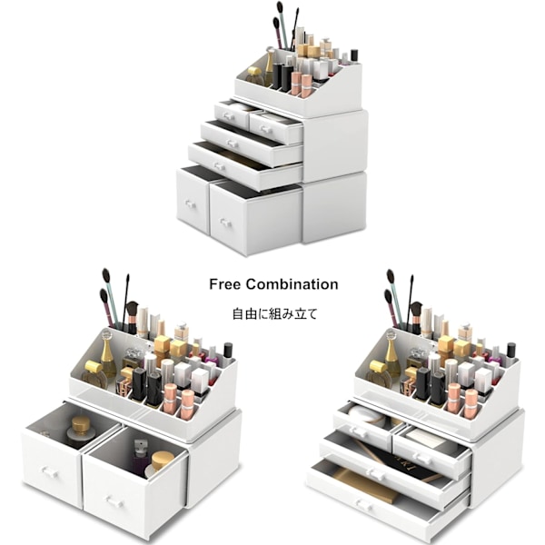 Sminkförvaring 3 Delar Kosmetik Förvaringslåda med 6 Lådor (Vit) White