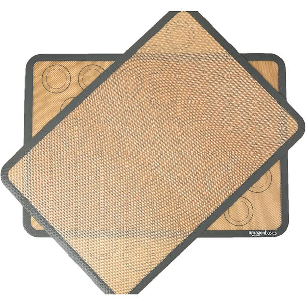 2-delt rektangulær silikone bageplade til makroner, beige, grå, 41,9L x 29,5B cm