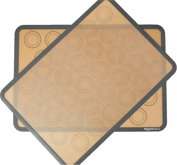 2-pakning rektangulær silikonbakematte for makroner, beige, grå, 41,9L x 29,5W cm