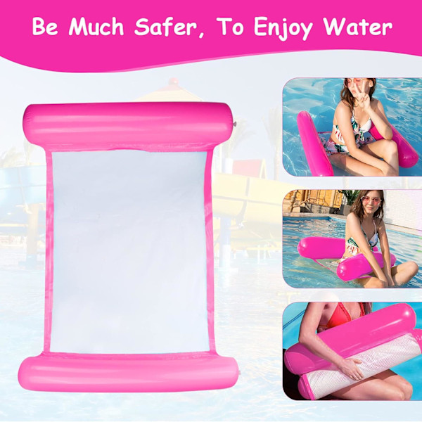 Multifunktionell Flytande Hängmatta, 4-i-1 Uppblåsbar Pool Float Vilstol Flytande Hängmatta Vattenhängmatta Multifunktionell Vikbar Flytande (Rosa) pink