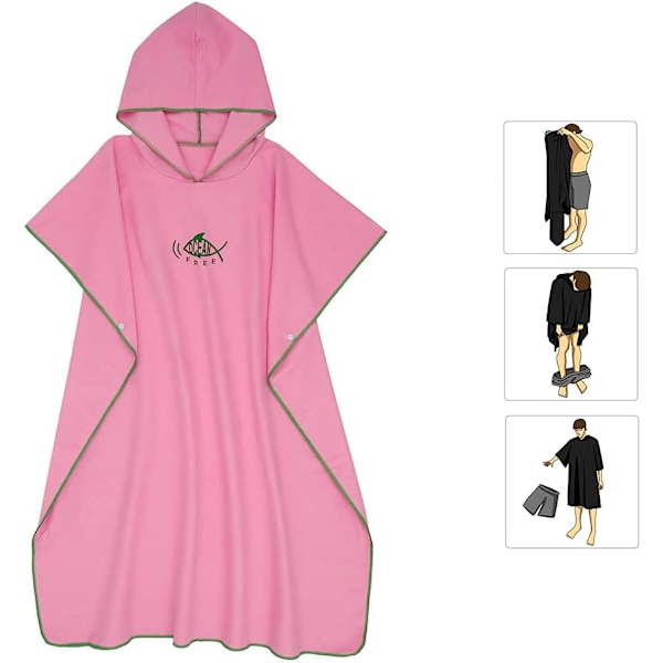 Ombytesrock, Ponchohandduk med huva, Snabbtorkande lätt ombyteshandduk, Universalstorlek för vuxna, för simning och strand (Rosa)