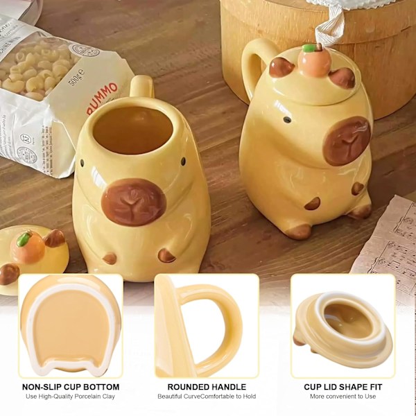Originell Capybara Mugg, Rolig Personlig Mugg, Capybara Te Mugg, 3D Mugg, Keramisk Mugg med Lock, Kawaii Födelsedagspresent 450ml