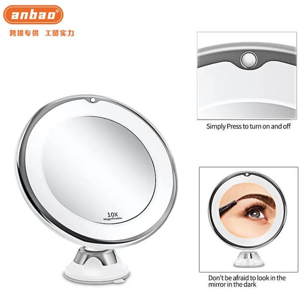 Sminkspegel med sugkopp, LED-belysning och 10x förstoring - Vit