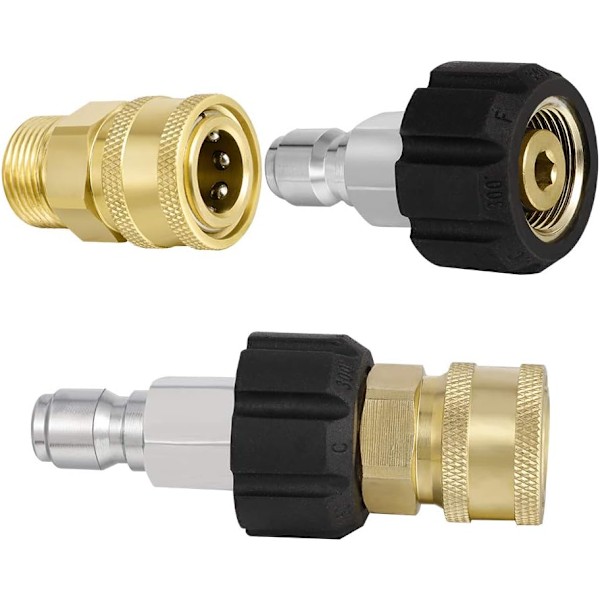 M22-14 Högtryckstvätt Adapter Set, 3/8 Snabbkoppling Vridbara Tillbehör Adaptrar, Högtryck Vattenpistol Hane Slangkoppling