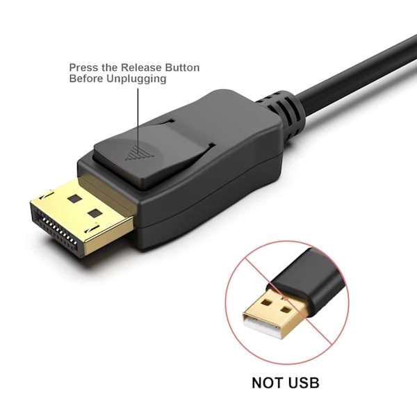2 DisplayPort till DisplayPort, hane till hane videokabel 1,8 m kabel, DP till DP hane till hane kabel, stöder 4K@60Hz, 2K@165Hz 2pcs
