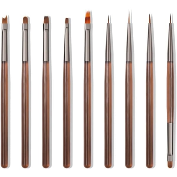 Nagelkonst Penselset, 9-delars Nageldesign Målarpensel, Professionell Nagelkonst Designpensel, Nagel Fin Linje Pensel, Brun
