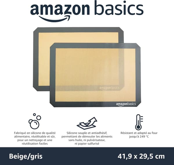 Rektangulär bakmatta i silikon, 2 delar, Beige/Grå, 29,5 cm x 42,0 cm