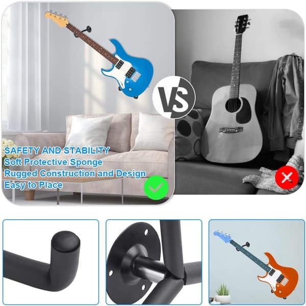Gitarrväggfästen, 2 st Gitarrhängare Krokar, Lutande Gitarrhängare Vägg för Klassisk Gitarr, Elgitarr, Bas, Ukulele (Svart)