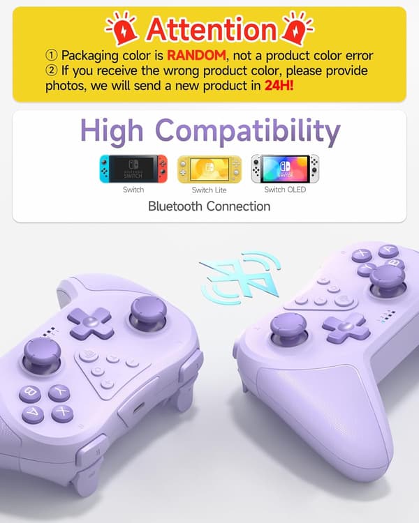 Programmerbar trådløs Bluetooth-kontroller Joystick Gamepad for Switch/Switch Lite/Switch OLED, Oppladbar kontroller PC, Vekke-funksjon, Lilla Purple