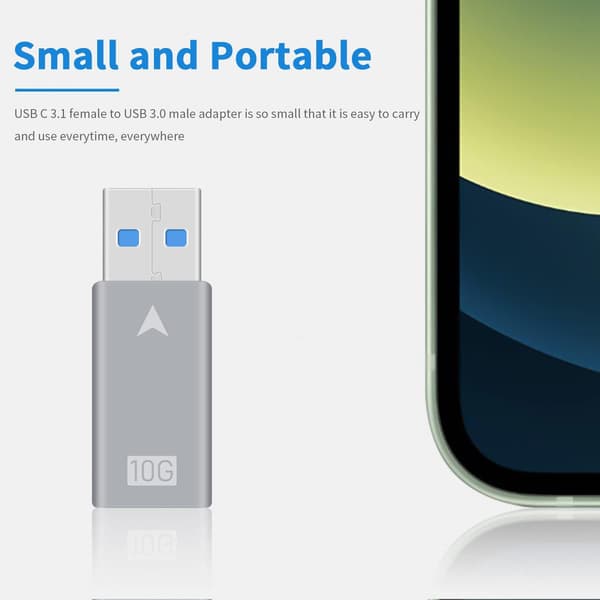 USB-sovitin, USB C Naaras - USB Uros -sovitin, 10 Gbps USB C -sisääntulo - 5 Gbps USB 3.0 A -ulostulo -sovitin tyypin A kaapeliliittimen laturille ja datan synkronointiin
