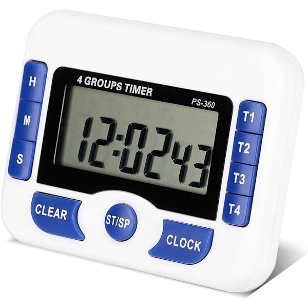 Nedräkningstimer, Multifunktionell 4-kanals Digital Köks Timer, med Digital Väckarklocka Funktion