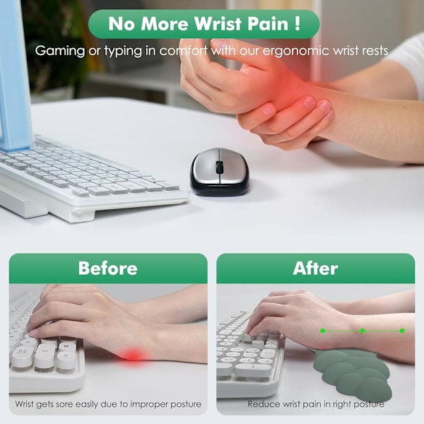 Ergonomiskt Moln Tangentbords handledsstöd med Mus handledsstöd, Slitstarkt Polyester Moln Armstöd Handledsskydd, Grön Green