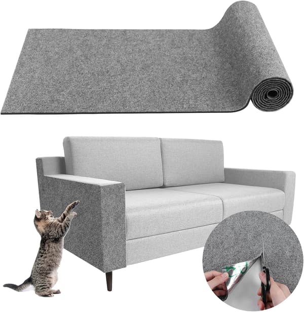 DIY klorematte for katter, kuttbar klorestolpematte, 200 cm x 40 cm, selvklebende teppematte (lys grå).