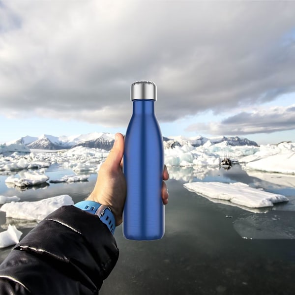 500ml Isolerad Vattenflaska, Dubbelväggig Vakuumflaska i Rostfritt Stål, Håller Kyla i 24 Timmar, Värme i 18 Timmar - BPA-fri (Blå) Dark blue