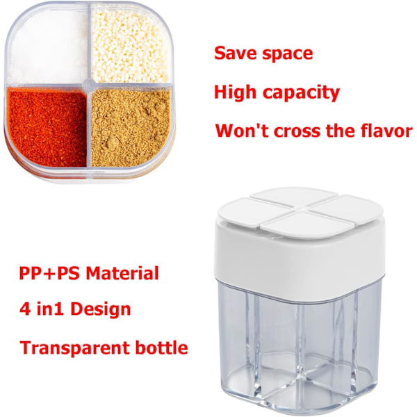 2-pack 4-i-1 Kryddbehållare Salt- och Pepparkar Transparent Kryddströare Burk Filter Klumpar Kryddburkar - Vit White