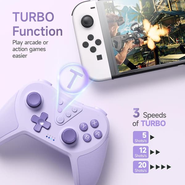 Programmerbar trådløs Bluetooth-kontroller Joystick Gamepad for Switch/Switch Lite/Switch OLED, Oppladbar kontroller PC, Vekke-funksjon, Lilla Purple