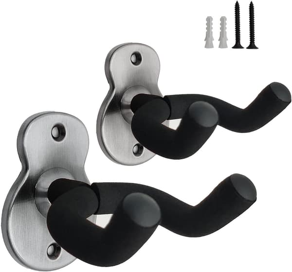 Gitarrväggfäste, Gitarrhängare i Metall - 2-pack, Gitarrställ med Skyddande Skum, Passar Olika Huvuden - Silver