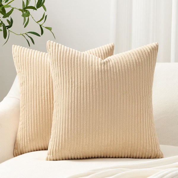 Kuddfodral 40 x 40 Ljus Khaki i Andningsbar Manchester Mjukt Överdrag för Dekorativ Kudde Soffa Vardagsrum Sovrum Vuxensäng Set om 2 Light Khaki