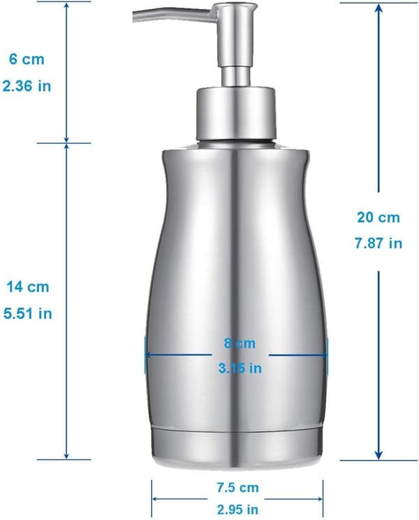 Sæbedispenser, flydende sæbedispenser i rustfrit stål, opvaskemiddelsdispenser til badeværelse og køkken (400 ml)
