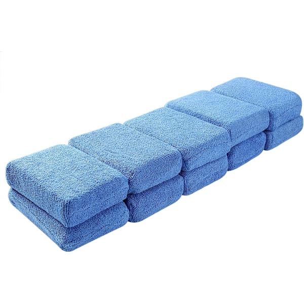 Mikrofiber Vax Appliceringsdynor - Paket med 10 Bilvårds Svampar 12X8X3cm, Tvättbara Mjuka Skum Appliceringsdynor För Polering (Blå)