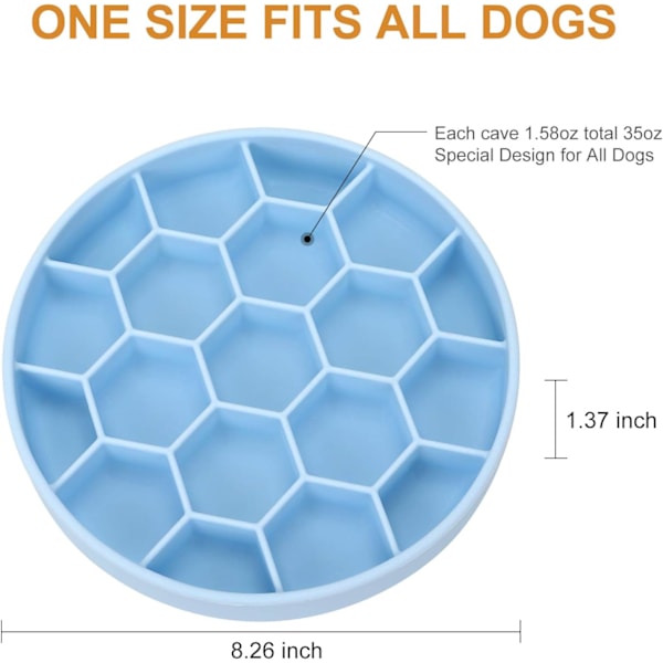 Långsam Ätskål Hund, Silikon Hundskål med Sugkoppar, Halkfri & Anti-Hetsätning, Diskmaskinsäker - Blå Blue
