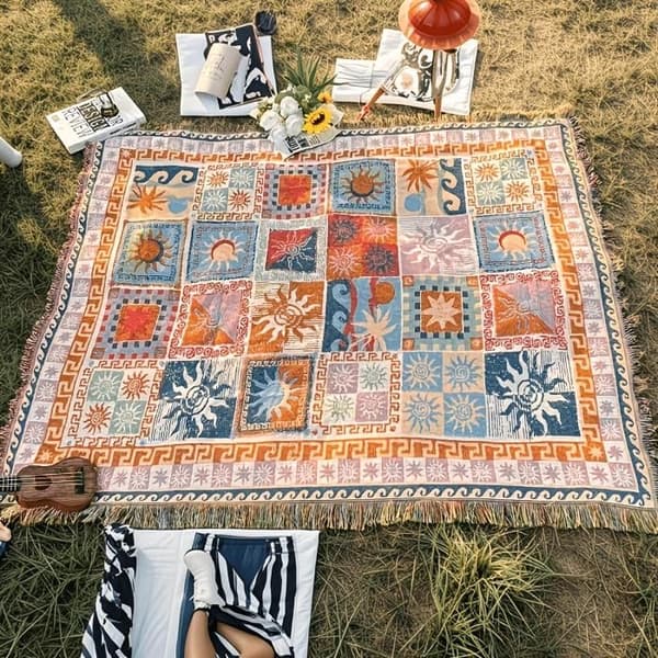 Tykt bærbart piknikteppe (130 x 180 cm) - Bruk som sengeteppe, sofateppe, campingteppe eller badehåndkle