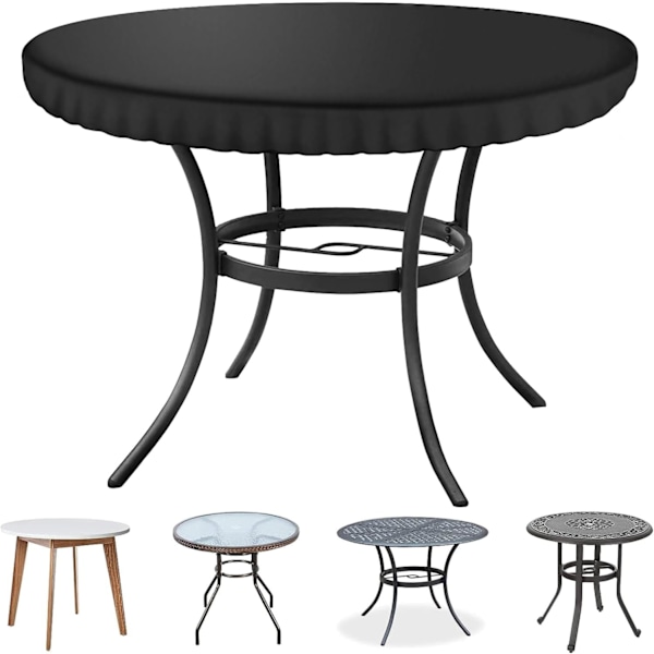 Diameter 94cm Svart Trädgårdsbordsskydd Runt, Skydd för Uteplatsbordsskiva, Anpassat Runt Utomhus- och Inomhusbruk, Vattentätt Bordsskydd 92*10cm