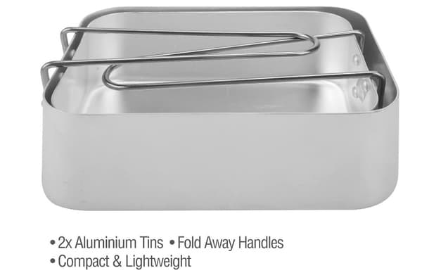 Sæt med 2 madkasser i rustfrit aluminium til camping og madlavning