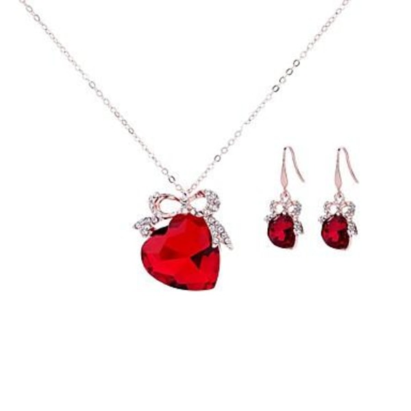 Smyckeset - Hjärta, Örhängen och halsband, Röd