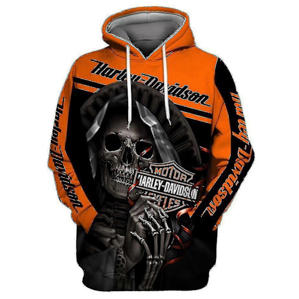 Ny 3D Skalle Harley-Davidson Hoodie Sweatshirt Huva Jumper Pullover Hög Kvalitet-Xin L