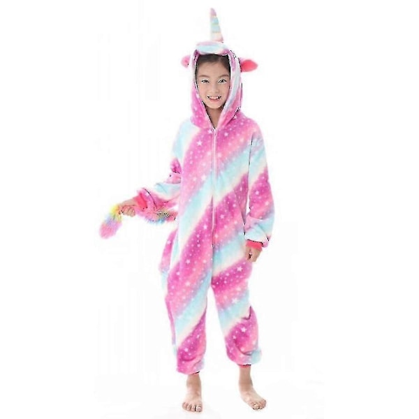 Barnflickor En-Delad Enhörning Pyjamas Flanell Huvad Bodysuit Vinter Bodysuit Pyjamas-Xin B 4-5 Years
