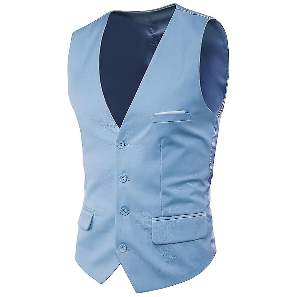 Plus Size Mænds Ensfarvet Suit Vest Enkeltbrystet Forretningsvest - Xin light blue XXL