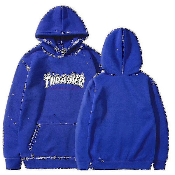 Unisex Thrasher Hoodie med Tryckt Text - Sweatshirt med Huva och Snodd - Xin Black L