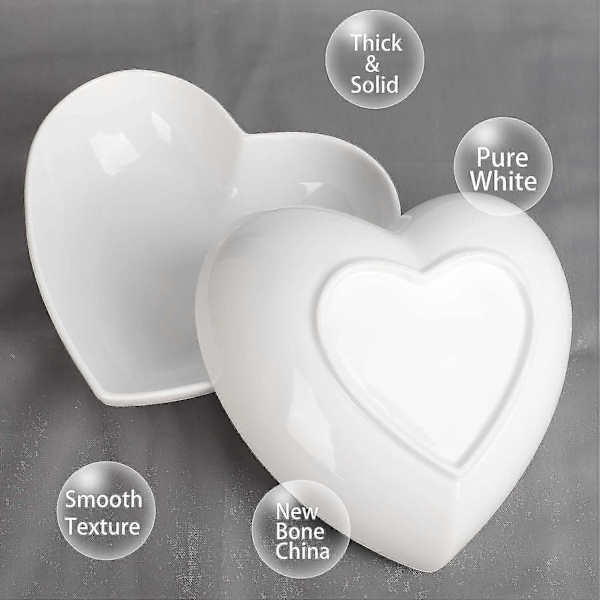 Store hjerteformede skåle 2 stk. Porcelæn Hvid hjerteformet skål til desserter/salat/frugt/pasta eller romantisk middag, 23 cm - xindaren