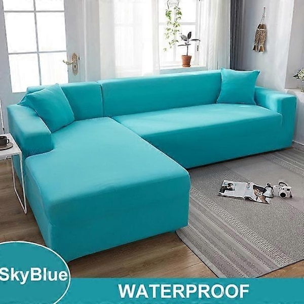 Vanntett Sofatrekk 1/2/3/4 Seter Sofatrekk for Stue Elastisk Solid L-formet Hjørnesofatrekk for Sofa Stol - Xin sky blue 2 Seater 145-185cm